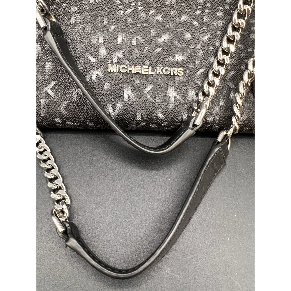 Michael Kors Jet Set Large Signature Chain Shoulder Tote Handbag Black Preowned - Picture 2 of 8